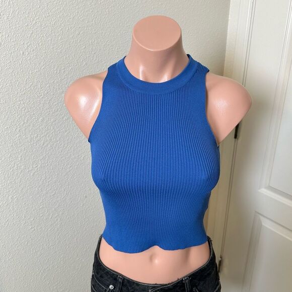Sincerly Jules Tops - Sincerely Jules Blue Ribbed Sleeveless Tank Top Sz S